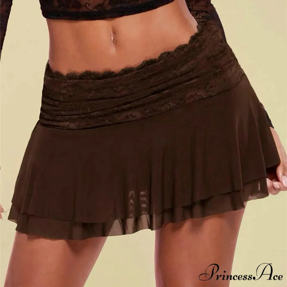 Brown Folded Ballet Frill Skirt