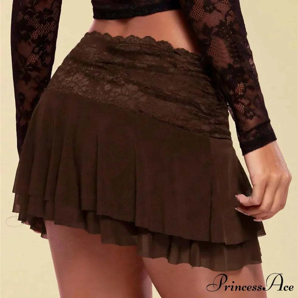 Brown Folded Ballet Frill Skirt