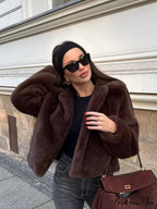 Brown Lapel Faux Fur Cropped Coat