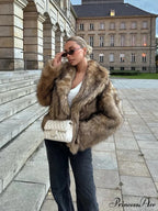Brown Large Fluffy Lapel Coat