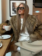 Brown Large Fluffy Lapel Coat