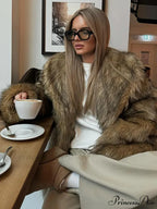 Brown Large Fluffy Lapel Coat