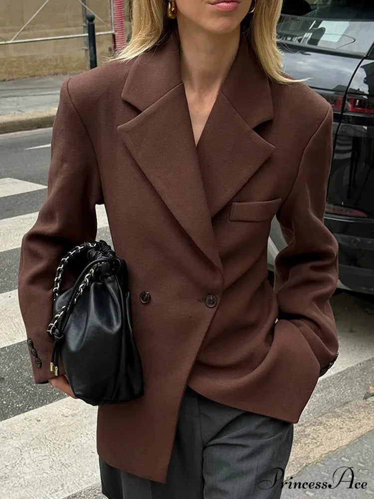 Brown Pocket Blazer Short CoatModified Output: Tan Pocket Jacket Brief Overcoat