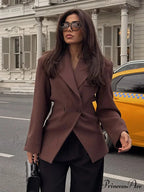 Brown Pocket Blazer Short CoatModified Output: Tan Pocket Jacket Brief Overcoat