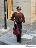 Brown Round Neck Baggy Cardigan