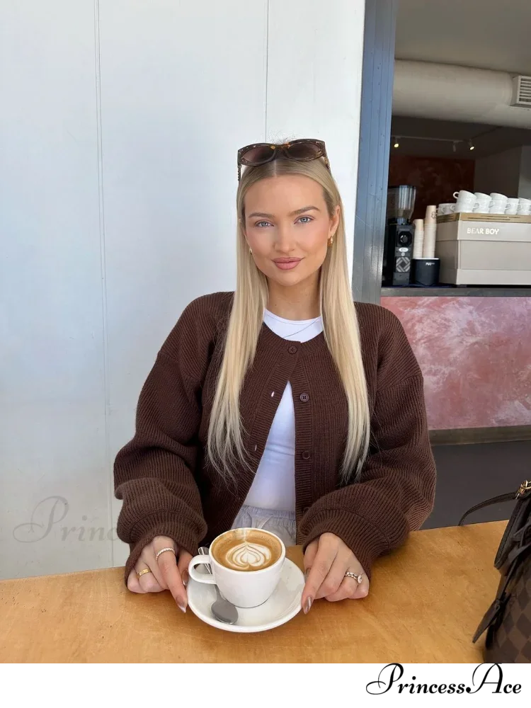 Brown Round Neck Baggy Cardigan