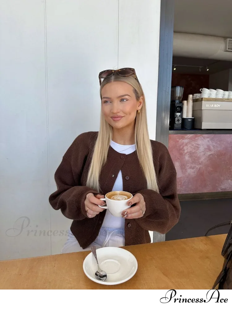 Brown Round Neck Baggy Cardigan