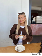 Brown Round Neck Baggy Cardigan