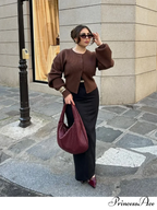 Brown Round Neck Baggy Cardigan