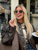 Brown Shortened Collar Leather Jacket