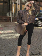 Brown Shortened Collar Leather Jacket