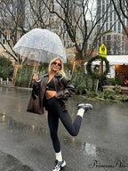 Brown Shortened Collar Leather Jacket