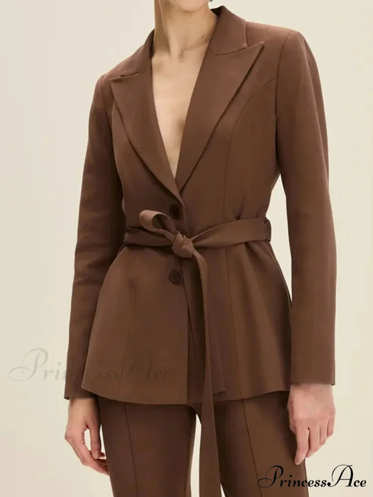 Brown Sophisticated Single Buttoned Suit Jacket