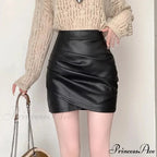 Brown Synthetic Leather Narrow Fit Skirt