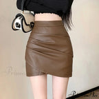 Brown Synthetic Leather Narrow Fit Skirt