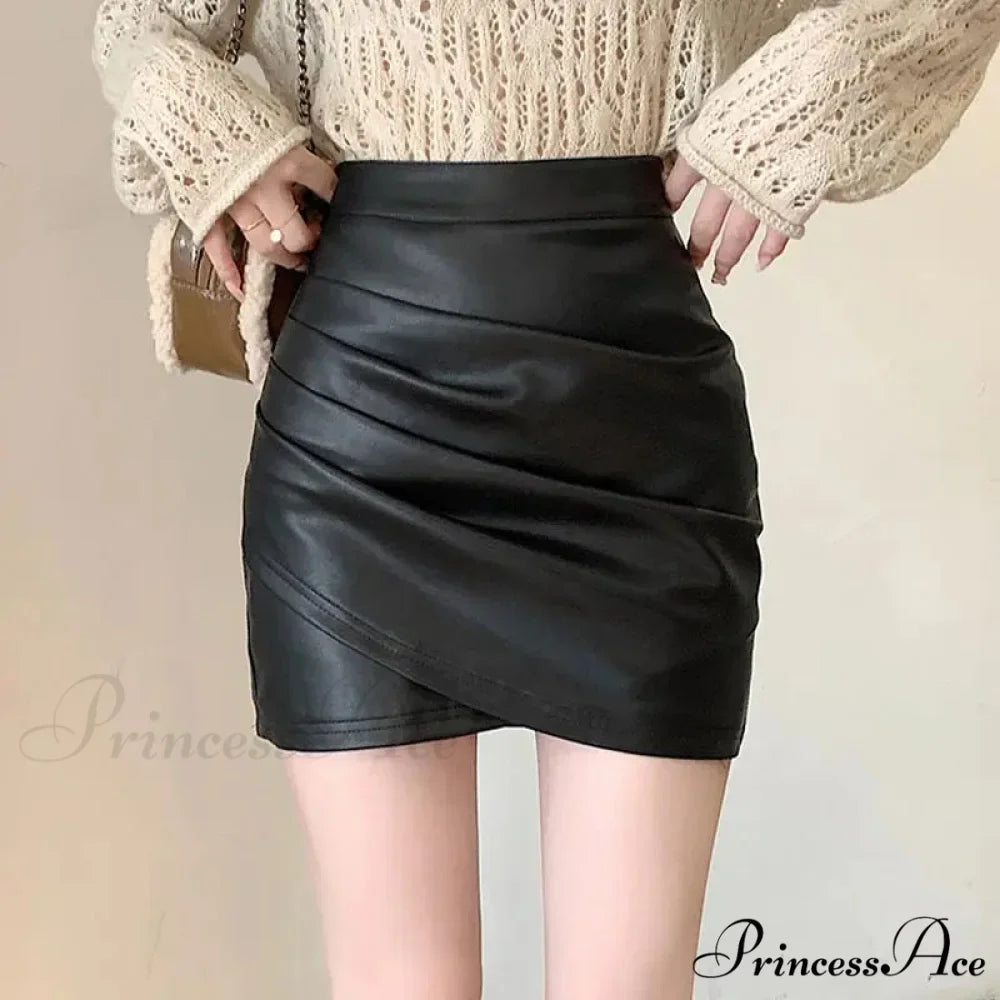 Brown Synthetic Leather Narrow Fit Skirt