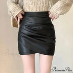 Brown Synthetic Leather Narrow Fit Skirt