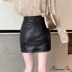 Brown Synthetic Leather Narrow Fit Skirt