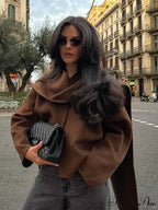 Brown Woolen Circular Neck Scarf Jacket