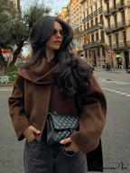 Brown Woolen Circular Neck Scarf Jacket