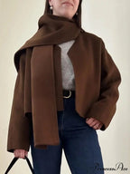Brown Woolen Circular Neck Scarf Jacket