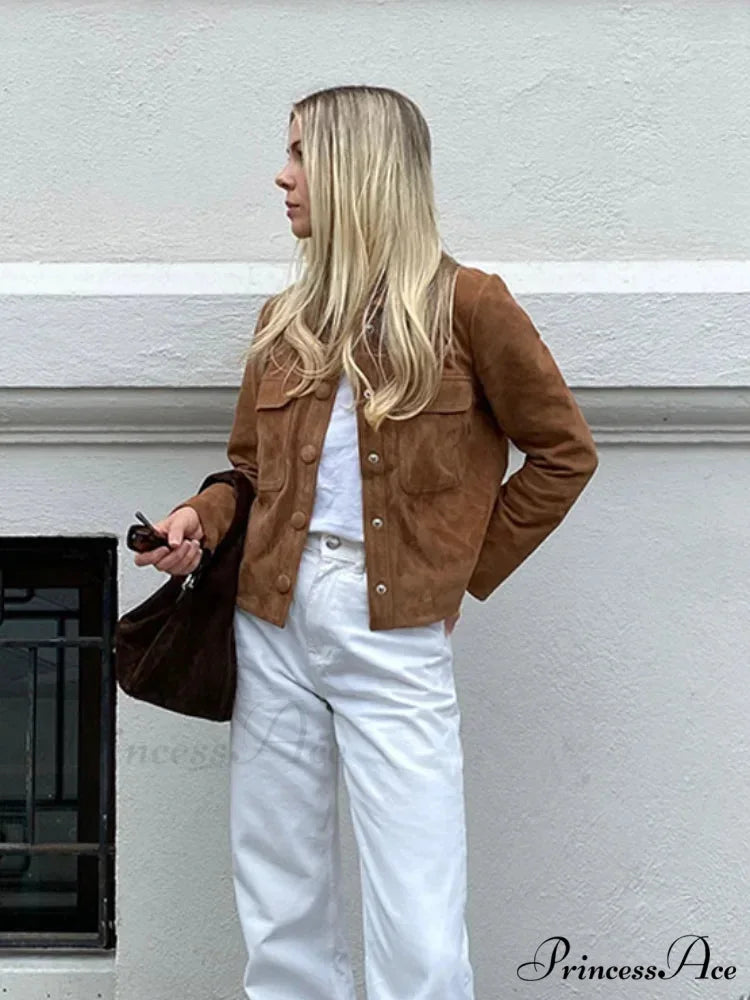 Brown Woolen Extended Sleeve Brief Jacket