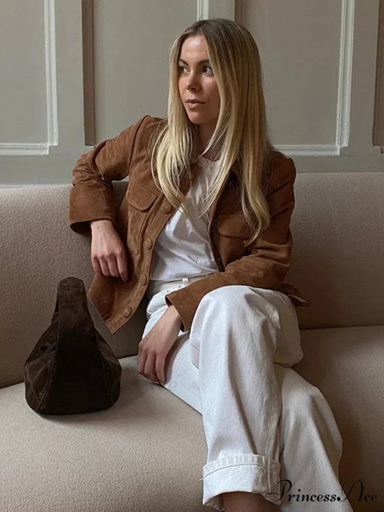 Brown Woolen Extended Sleeve Brief Jacket