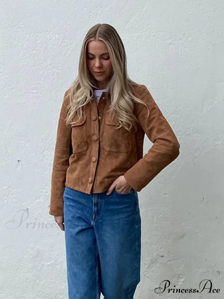 Brown Woolen Extended Sleeve Brief Jacket