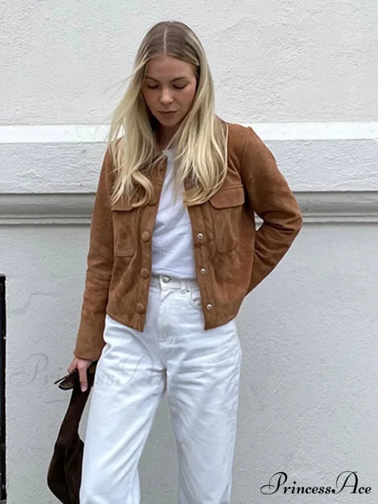 Brown Woolen Extended Sleeve Brief Jacket