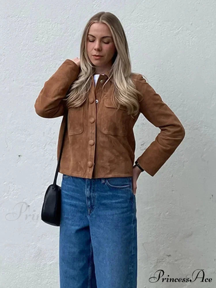 Brown Woolen Extended Sleeve Brief Jacket