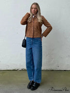 Brown Woolen Extended Sleeve Brief Jacket