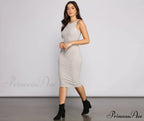 Brushed Knit Sleeveless Charming Crew Neck Midi Dress