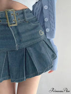 Buckle Belt Low Trendy Waist Denim Mini Skirt