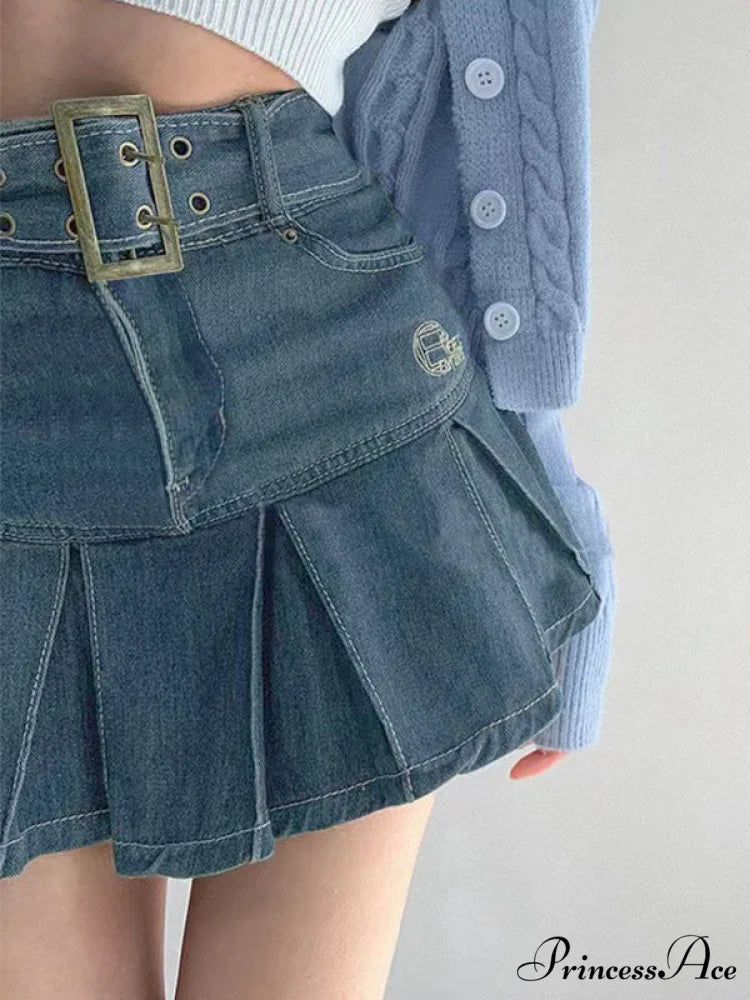 Buckle Belt Low Trendy Waist Denim Mini Skirt
