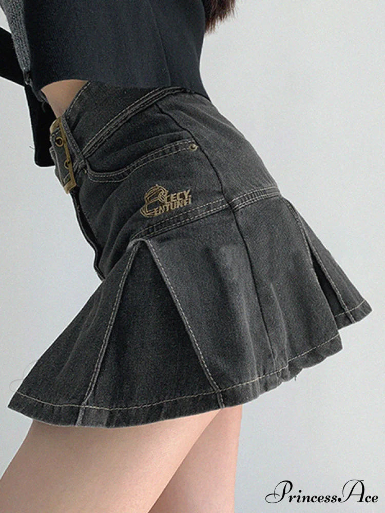 Buckle Belt Low Trendy Waist Denim Mini Skirt