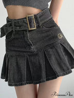 Buckle Belt Low Trendy Waist Denim Mini Skirt