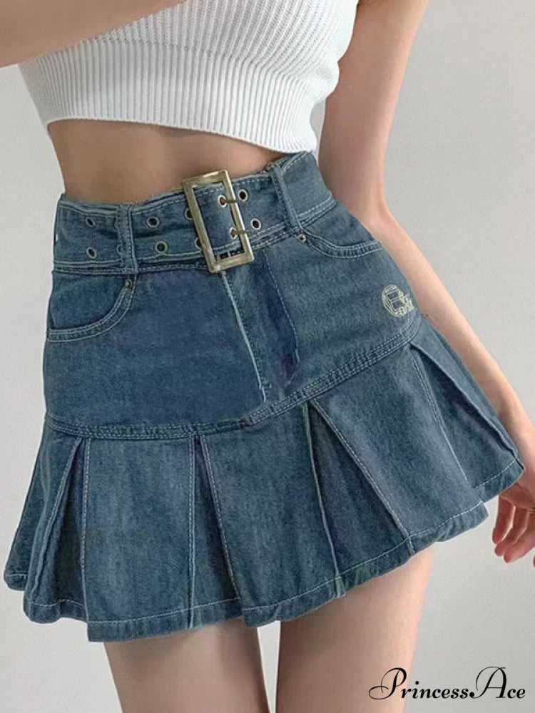 Buckle Belt Low Trendy Waist Denim Mini Skirt