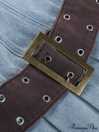 Buckle Belt Pu Trendy Black Mini Skirt