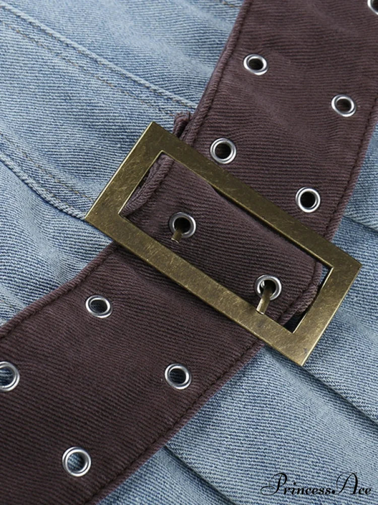 Buckle Belt Pu Trendy Black Mini Skirt