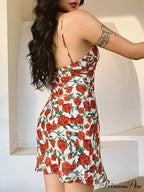 Bulgaria Roses Floral Trendy Backless Mini Dress