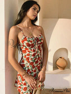 Bulgaria Roses Floral Trendy Backless Mini Dress