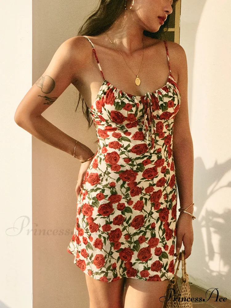 Bulgaria Roses Floral Trendy Backless Mini Dress