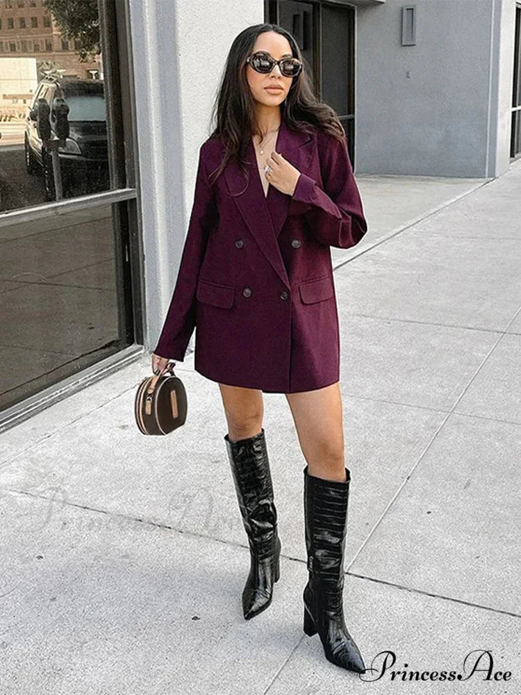 Burgundy Double Breasted Blazer Coat