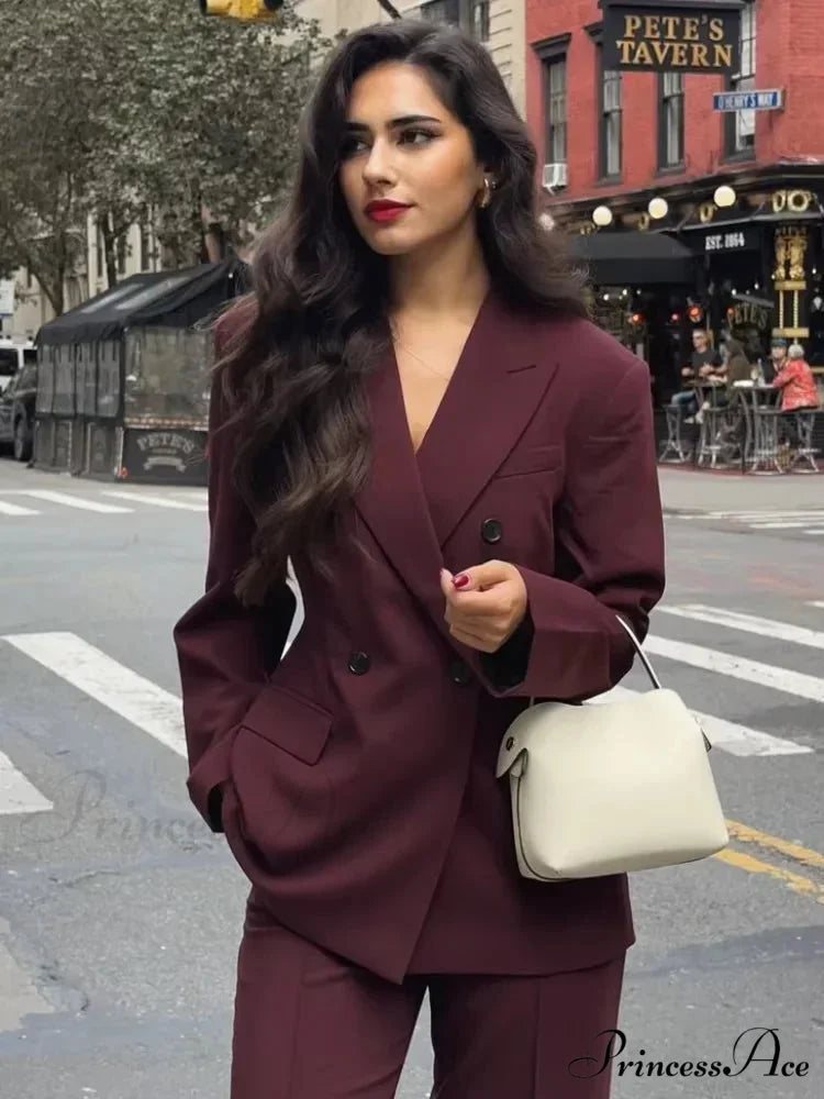 Burgundy Double Breasted Blazer Coat