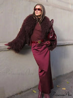 Burgundy Fluffy Faux Fur Coat