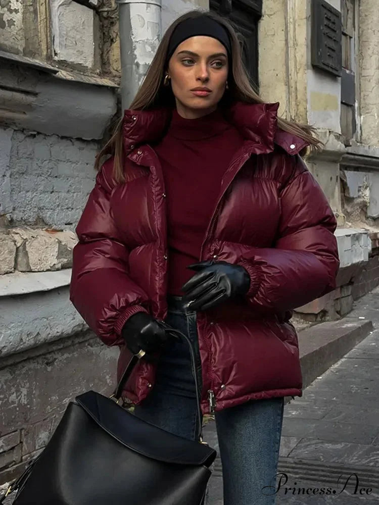 Burgundy Hooded Padded Parka Coat