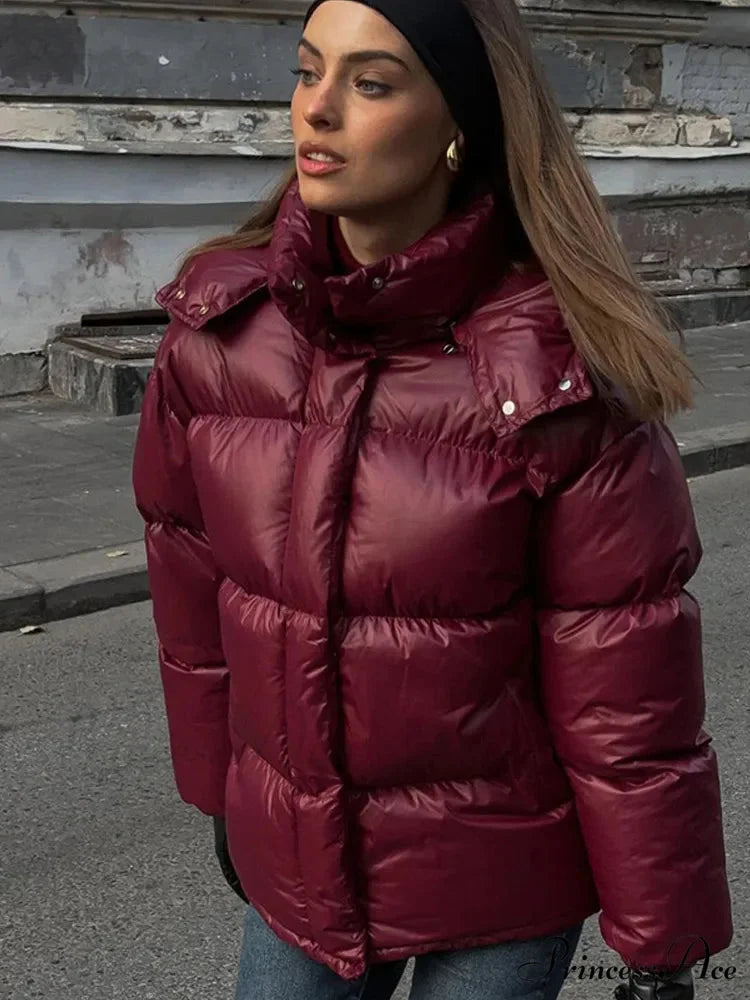 Burgundy Hooded Padded Parka Coat