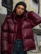 Burgundy Hooded Padded Parka Coat
