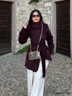 Burgundy Lace-Up Wool Coat