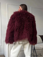 Burgundy Oversized Faux Fur Coat
